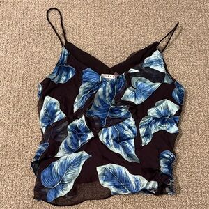 Alice + Olivia Black and Blue Leaf Print Camisole